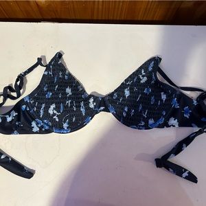 Blue Flower Print Bikini Top